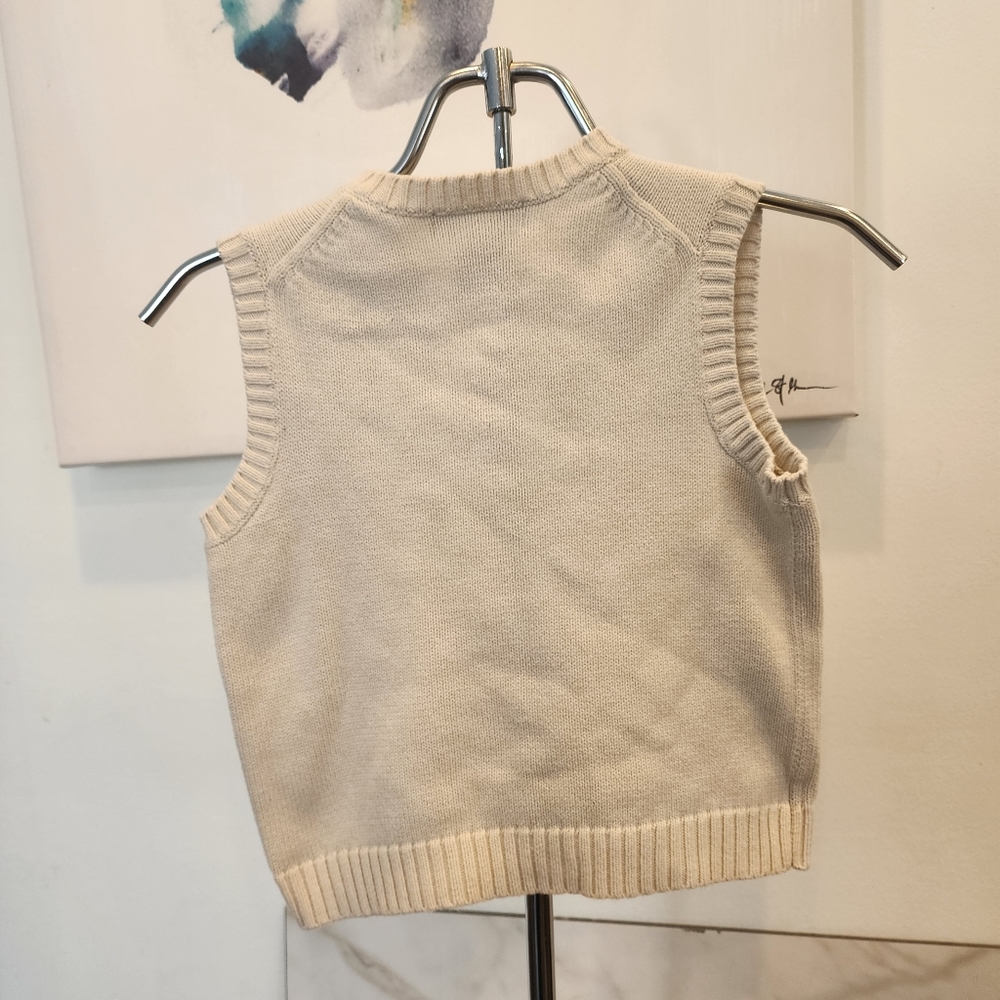 POLO by Ralph Lauren blue label, cream v neck pull over sweater vest. Size 6. - Picture 5 of 5